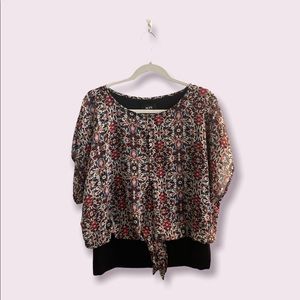 2095 Alyx Floral Print Tie-Front Popover Blouse Size M